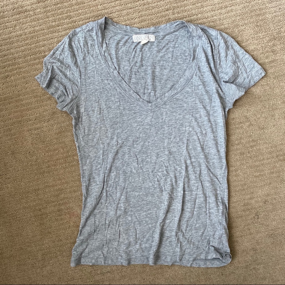 BASICS Forever 21 Grey V Neck Shirt
